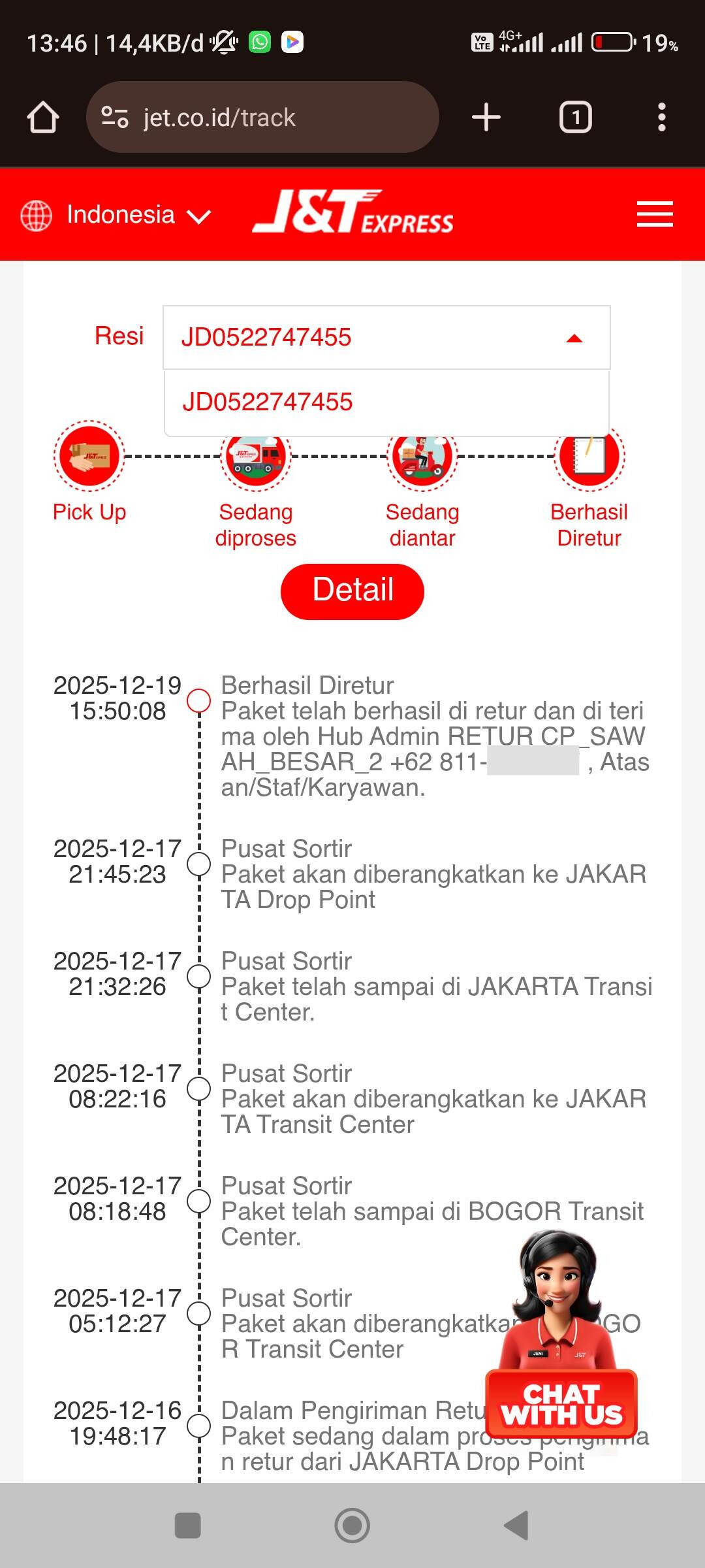 J&T Express Bertindak Sewenang-wenang: Paket Pribadi Rp3 Juta Diretur Sepihak, Instruksi WA Diabaikan, CS Bot Tidak Berguna!