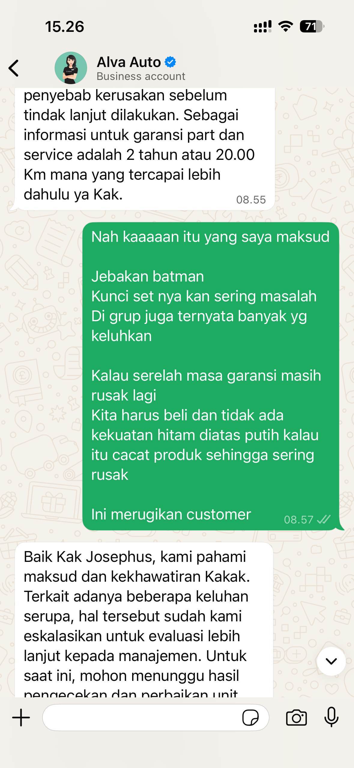 Kualitas Motor Alva N3 Saya Bermasalah