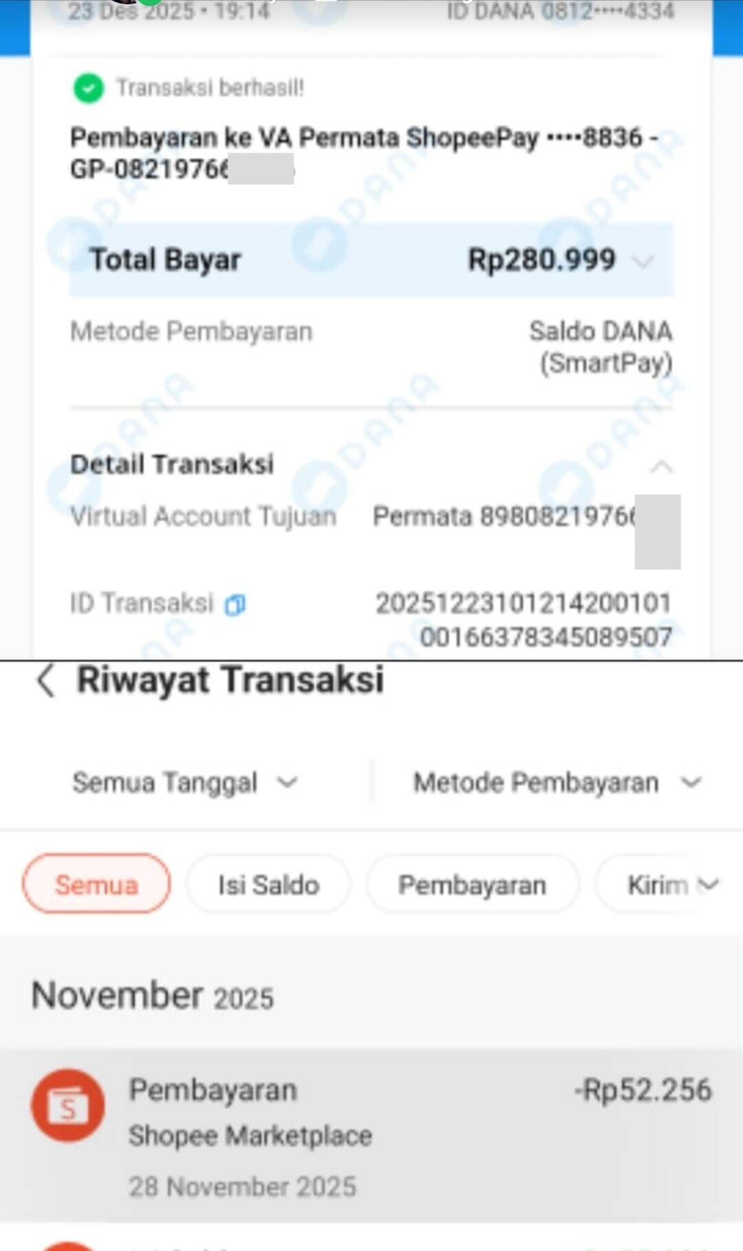 Mohon Pihak DANA dan Bank Permata Bertanggung Jawab atas Transfer Saya yang Tidak Masuk ke ShopeePay