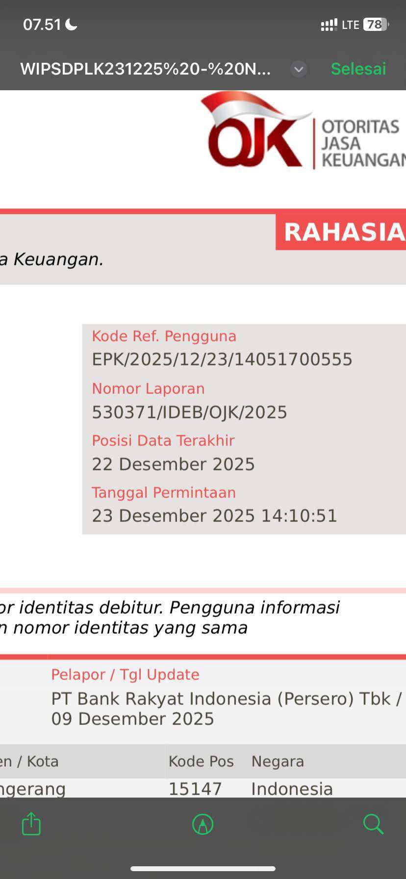 BRI Lalai dalam Pengubahan SLIK OJK