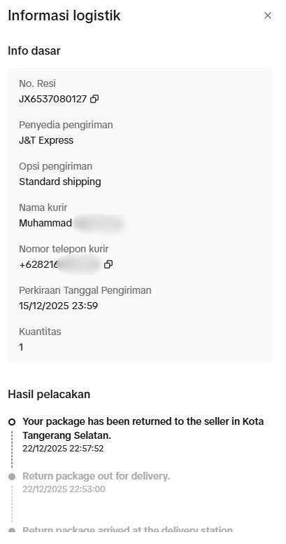 J&T Express Melakukan Status Resi Palsu dan TikTok Tokopedia Tidak Mengembalikan Barang Retur