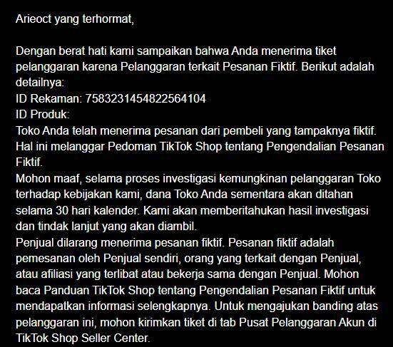 TikTok Shop Menonaktifkan dan Menahan Saldo Penjualan Saya dengan Tuduhan Melakukan Transaksi Fiktif