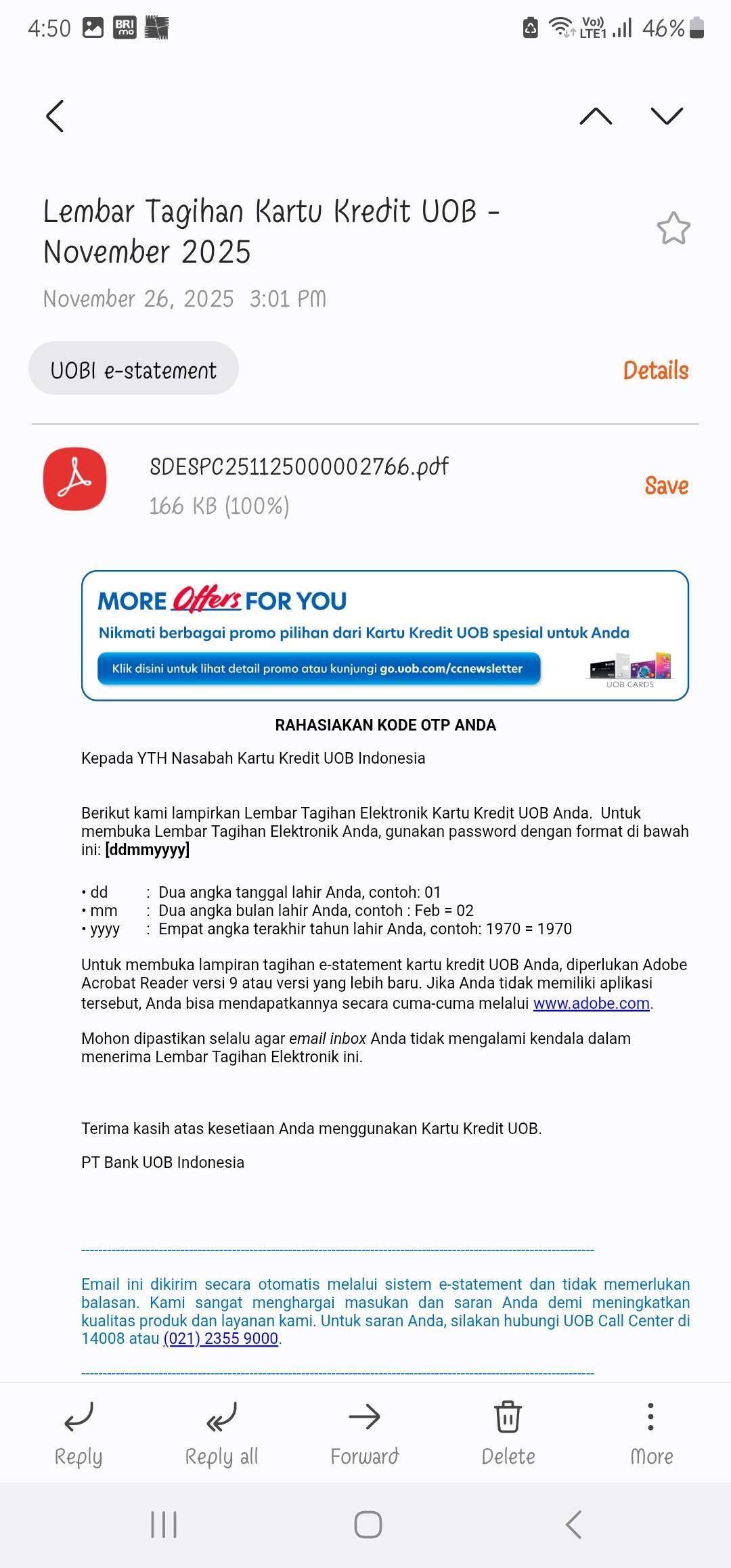 Kartu UOB Zenith Sudah Dibayar Sesuai Tagihan tapi Dinyatakan Kurang Bayar