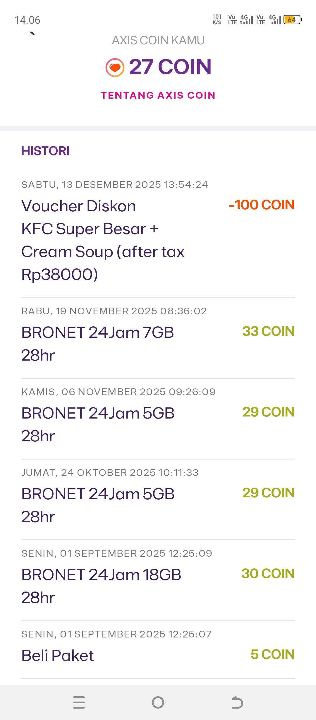 Tukar Coin AXIS untuk Voucher KFC Gagal, Coin Dikembalikan tapi Voucher Menghilang