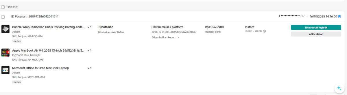 MacBook Air M4 Raib Saat Pengiriman Grab Instant Tokopedia, Diduga Ada Kebocoran Data & Kelalaian Sistem: Hingga Kini Tidak Ada Kejelasan