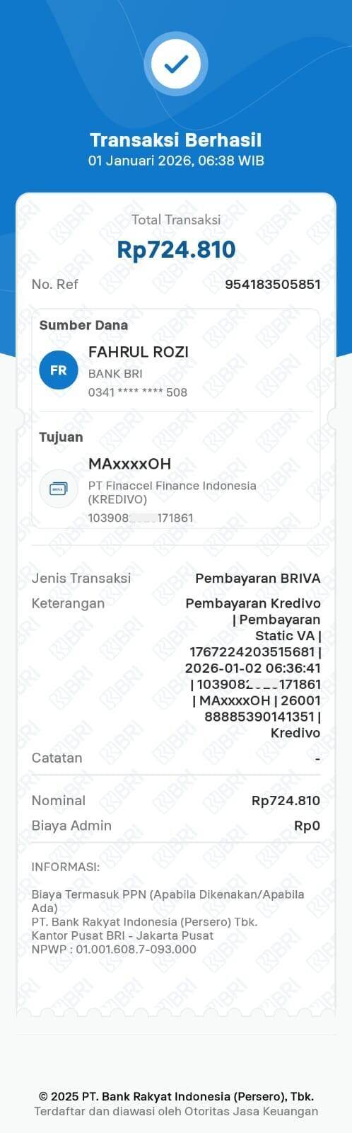 Transfer BRIVA ke Kredivo Salah Tujuan, Dana Masuk ke Nama Orang Lain