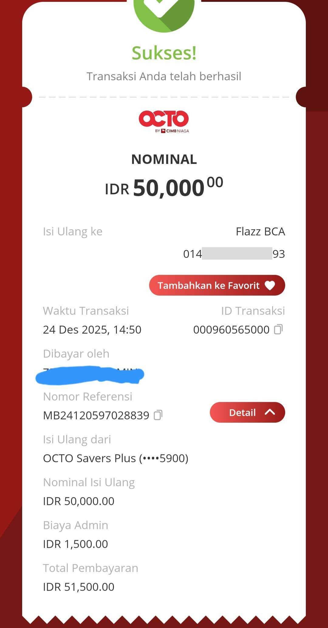 Top Up Flazz BCA Gen 2 via OCTO Mobile CIMB Niaga Belum Masuk