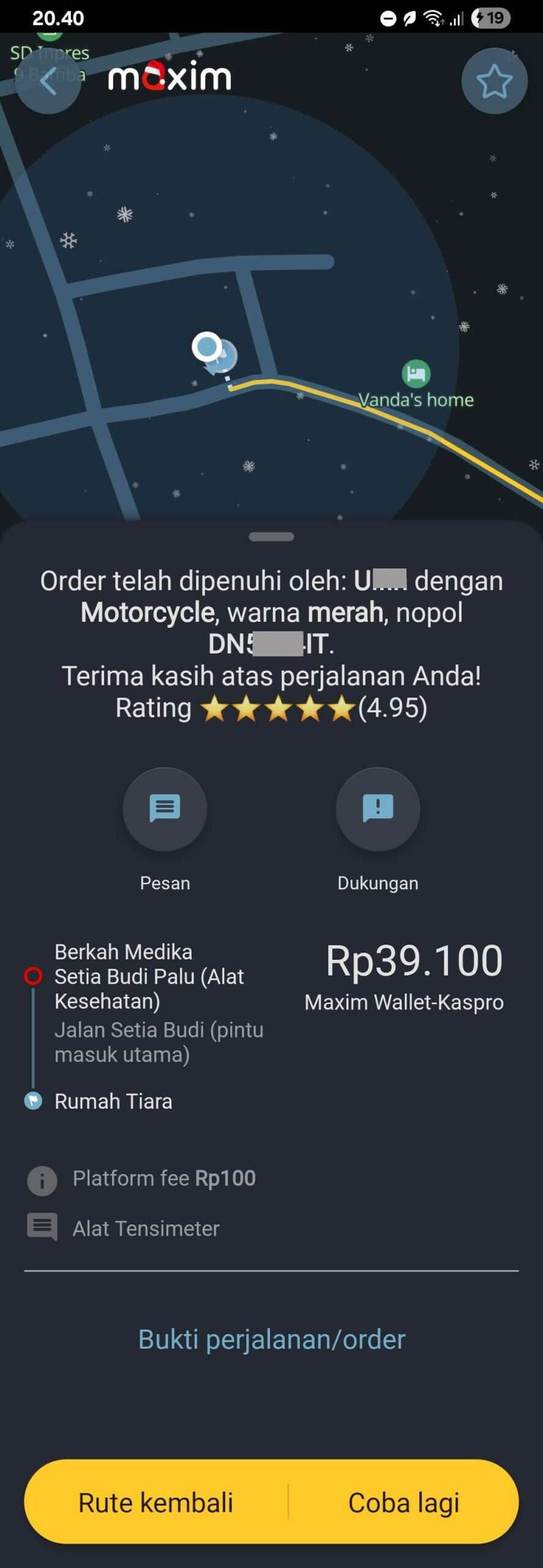 Driver Maxim Minta Pembayaran Lagi secara Tunai dengan Alasan Maxim Wallet Terblokir, Padahal Status Pembayaran Sudah Sukses