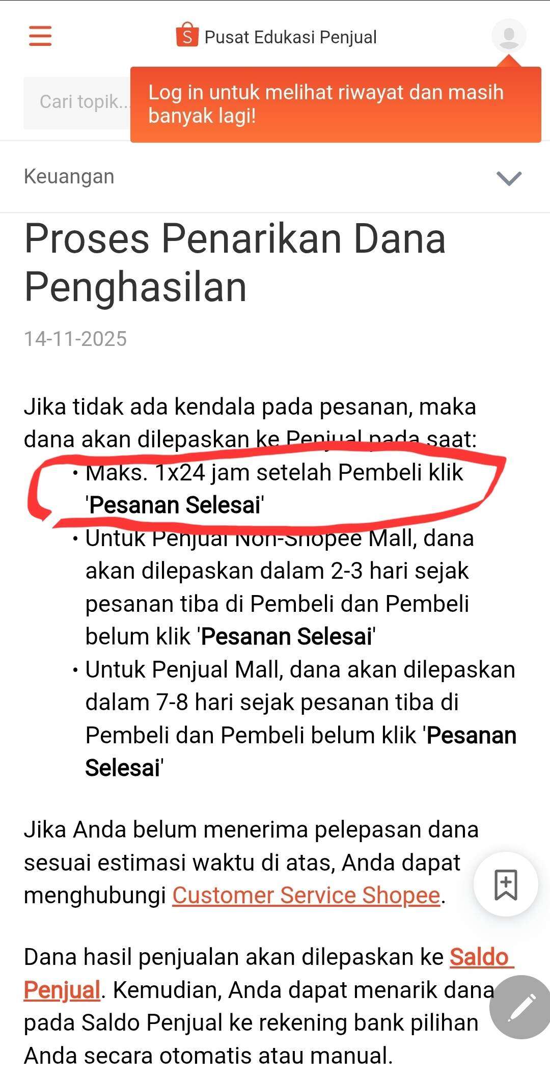 Dana Penjualan Shopee Tidak Langsung Masuk meskipun Transaksi Sudah Diselesaikan Pembeli