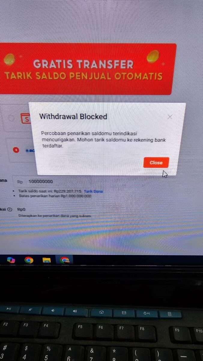 Dana Ratusan Juta Tertahan di Shopee