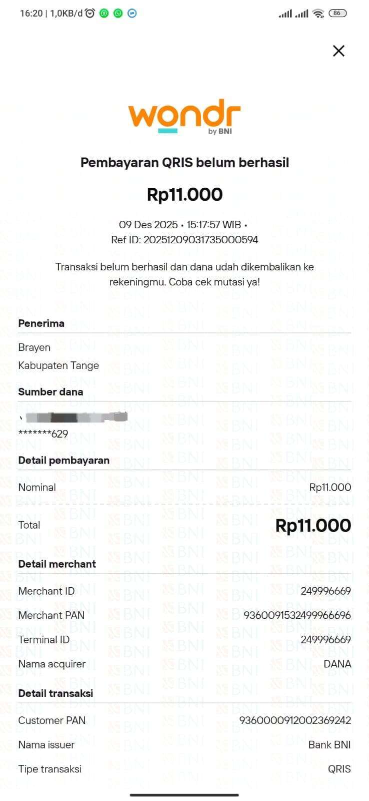 Empat Kali Transaksi QRIS Wondr by BNI Gagal, Hanya Satu yang Dananya Dikembalikan
