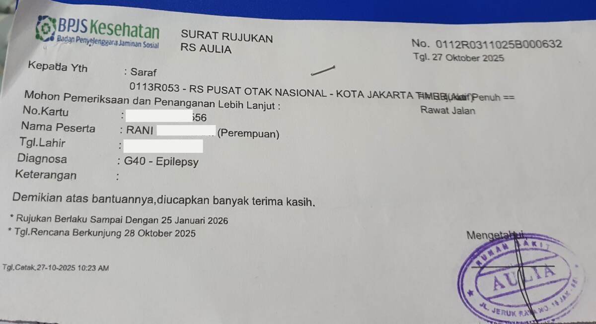 Sulitnya Mendapat Kuota Berobat di Rumah Sakii Pusat Otak Nasional (RSPON)