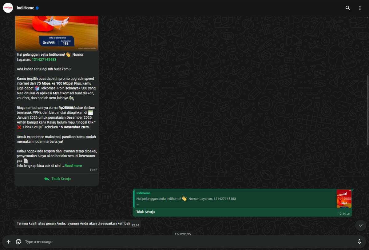 IndiHome Melakukan Tindakan Sewenang-wenang terhadap Paket Langganan Saya