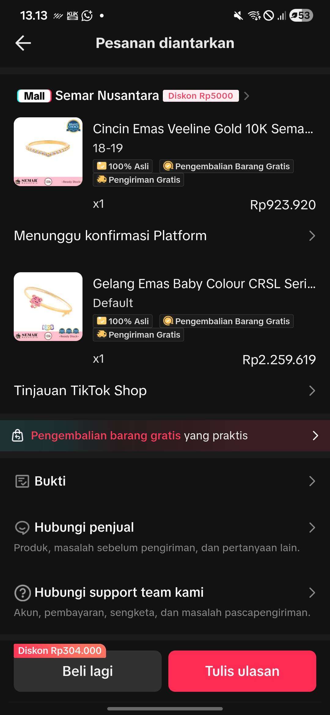 Paket Berisi Emas yang Dipesan di TikTok Datang dalam Kondisi Kosong (Emas Hilang)
