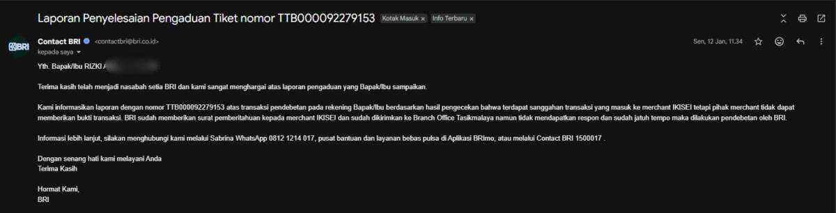 Surat Sanggahan Tidak Sampai ke Saya tapi BRI Melakukan Pendebitan Secara Sepihak