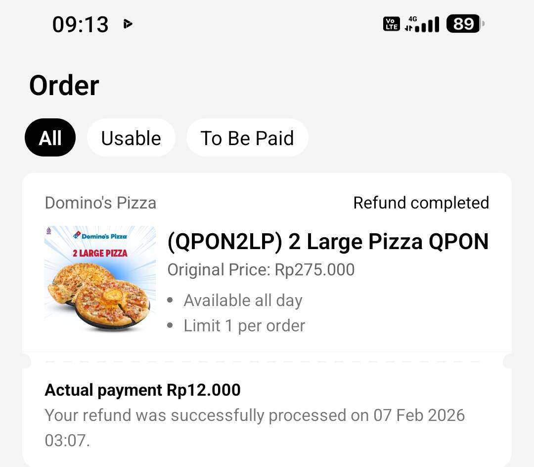Pembatalan Sepihak Voucher Domino’s Pizza Aplikasi Qpon
