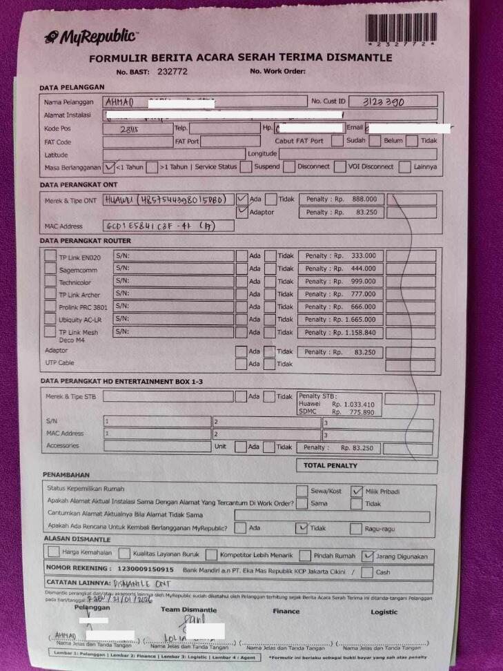 Sudah Berhenti Langganan, Tagihan MyRepublic Masih Terus Dikirim