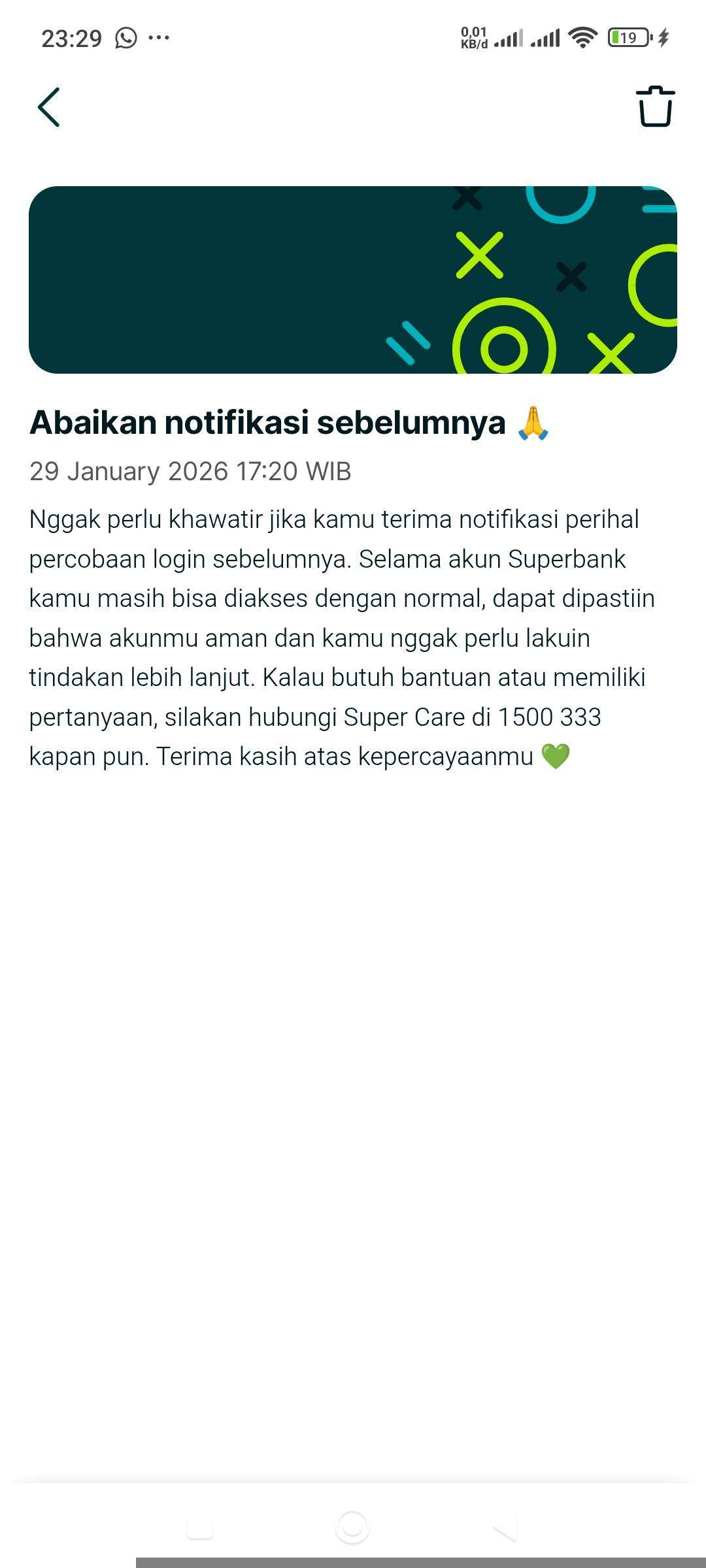 Uang 9 Juta Rupiah Hilang di Superbank, Setelah Sebelumnya Ada Notifikasi untuk Mengabaikan Login Mencurigakan