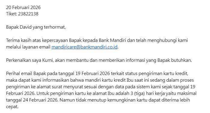 Sudah Melewati Estimasi, Belum Juga Ada Kejelasan Pengiriman Kartu Kredit Bank Mandiri