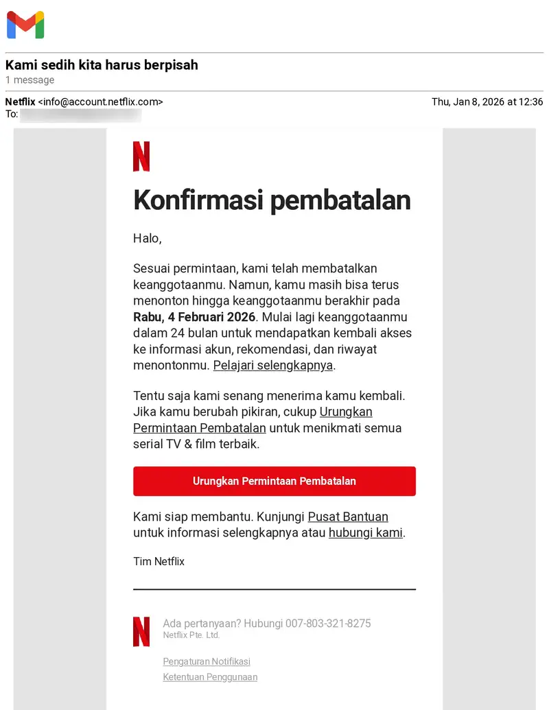 Akun Netflix Sudah Dibatalkan, Tiba-tiba Aktif Lagi dan Pembayaran Terdebet Otomatis Tanpa Pemberitahuan