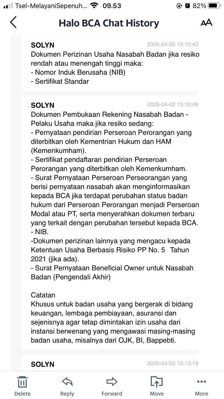 Ditolak Membuat Rekening Perusahaan di BCA Sedangkan Hal Tersebut Tidak Ada dalam Syarat yang Diinfokan oleh Halo BCA