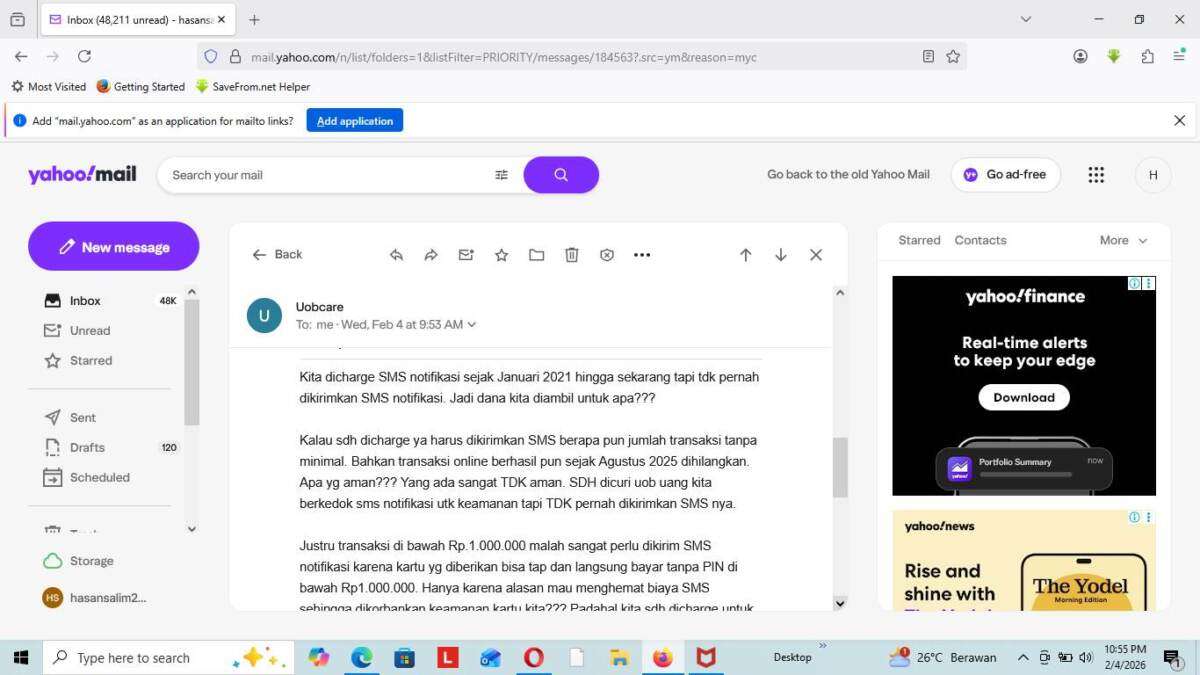 Charge Biaya SMS Notifikasi dari 1 Januari 2021 hingga Sekarang tapi Tidak Pernah Dikirim SMS Notifikasinya