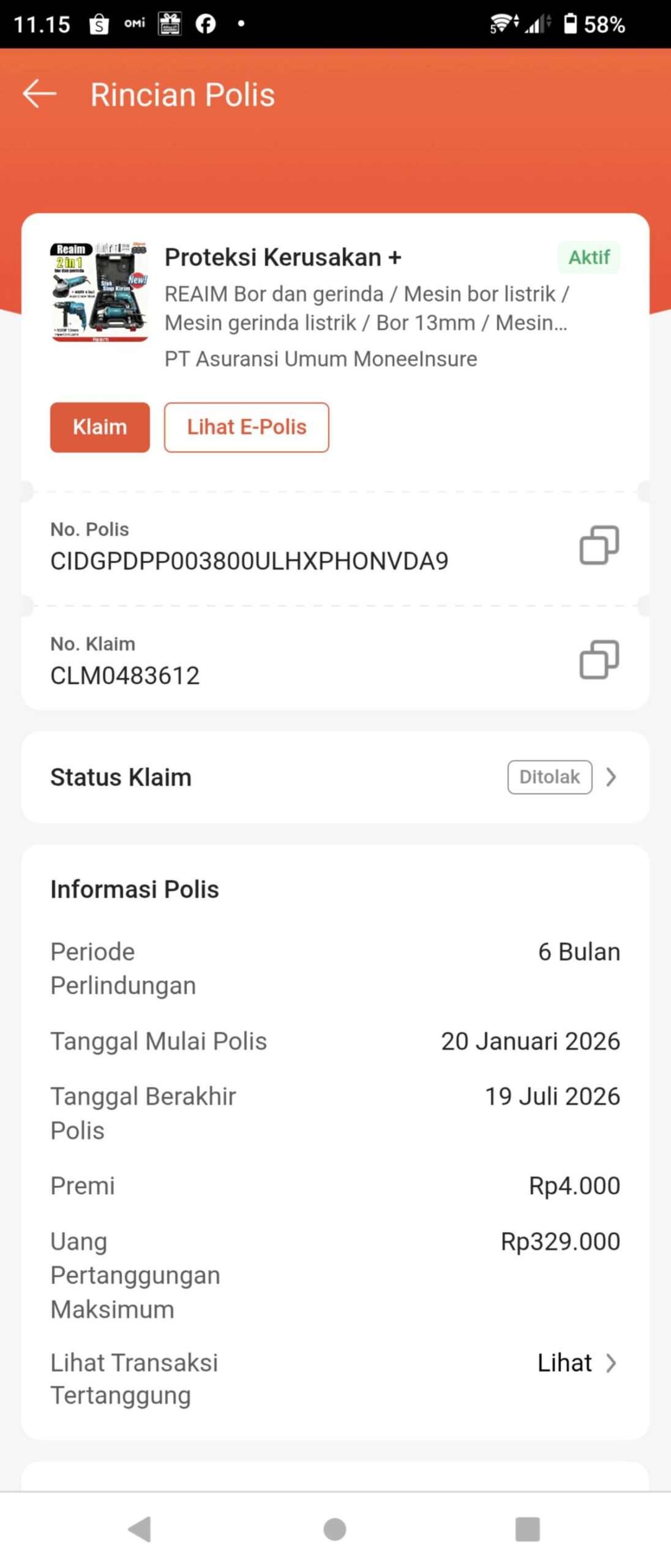 Penolakan Klaim Asuransi Proteksi Kerusakan+ oleh MoneeInsure di Shopee