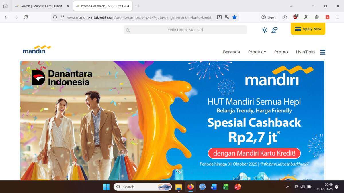 Bank Mandiri Tidak Memberikan Cashback Program cashbackhut27 meskipun Semua Syarat dan Ketentuan yang Tercantum Sudah Terpenuhi