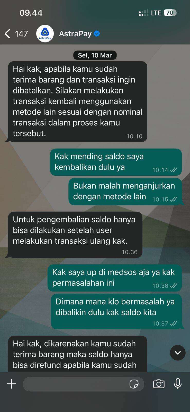 Ini saat saya komplain tgl 10/03/26