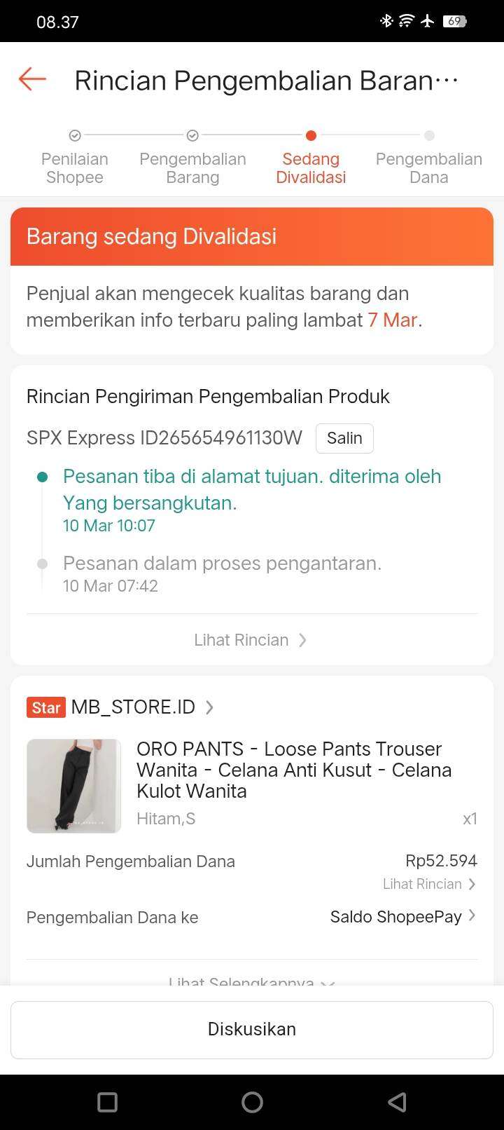 Barang Retur Sudah Diterima Penjual 6 Hari Lalu, Refund di Shopee Masih Berstatus “Sedang Divalidasi”