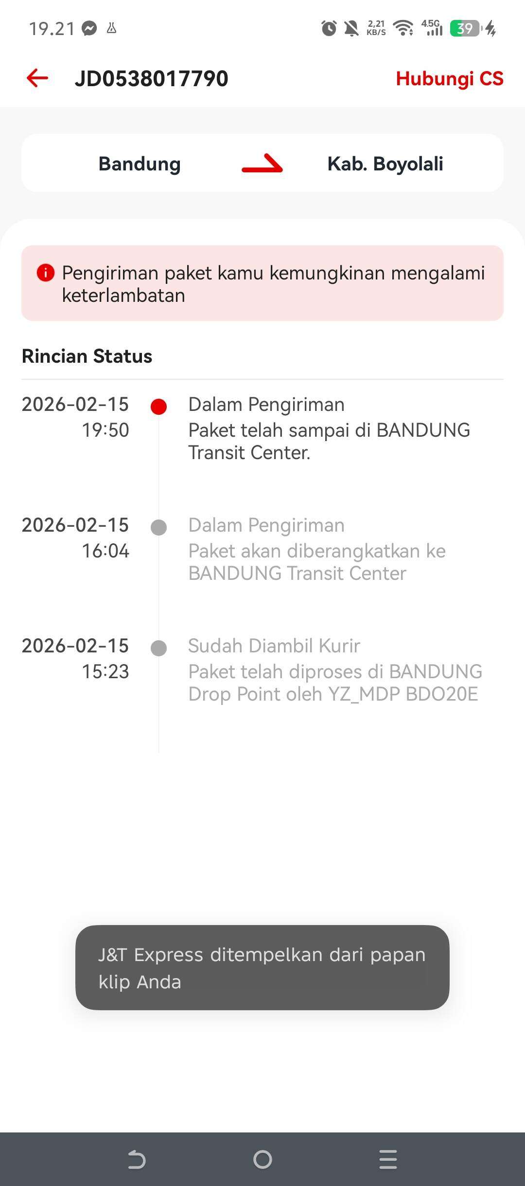 Paket JNT Tidak Jelas Keberadaannya