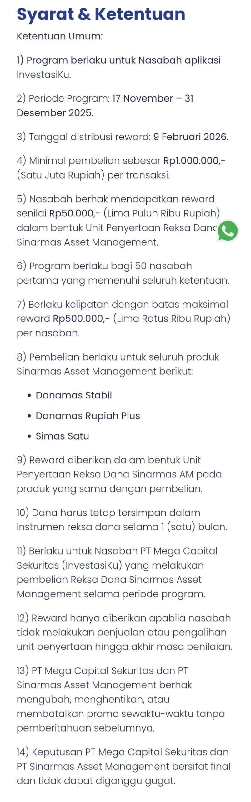 Janji Reward Rp500 Ribu dari Promo Reksadana InvestasiKu, Hanya Diterima Rp50 Ribu