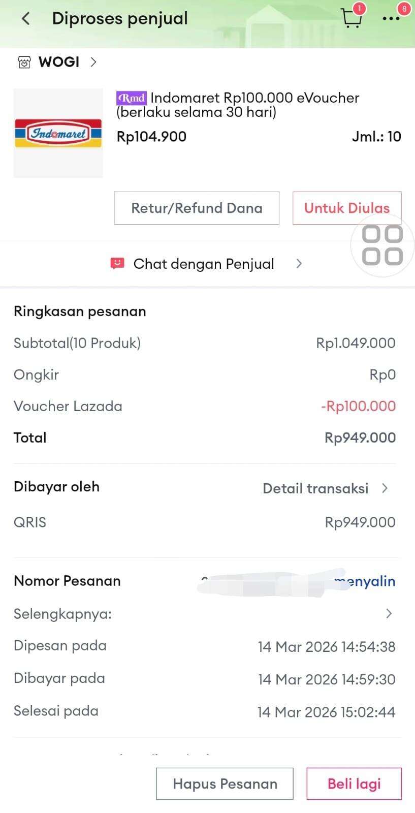 Membeli Voucher Indomaret Namun Keterangannya Sudah Digunakan