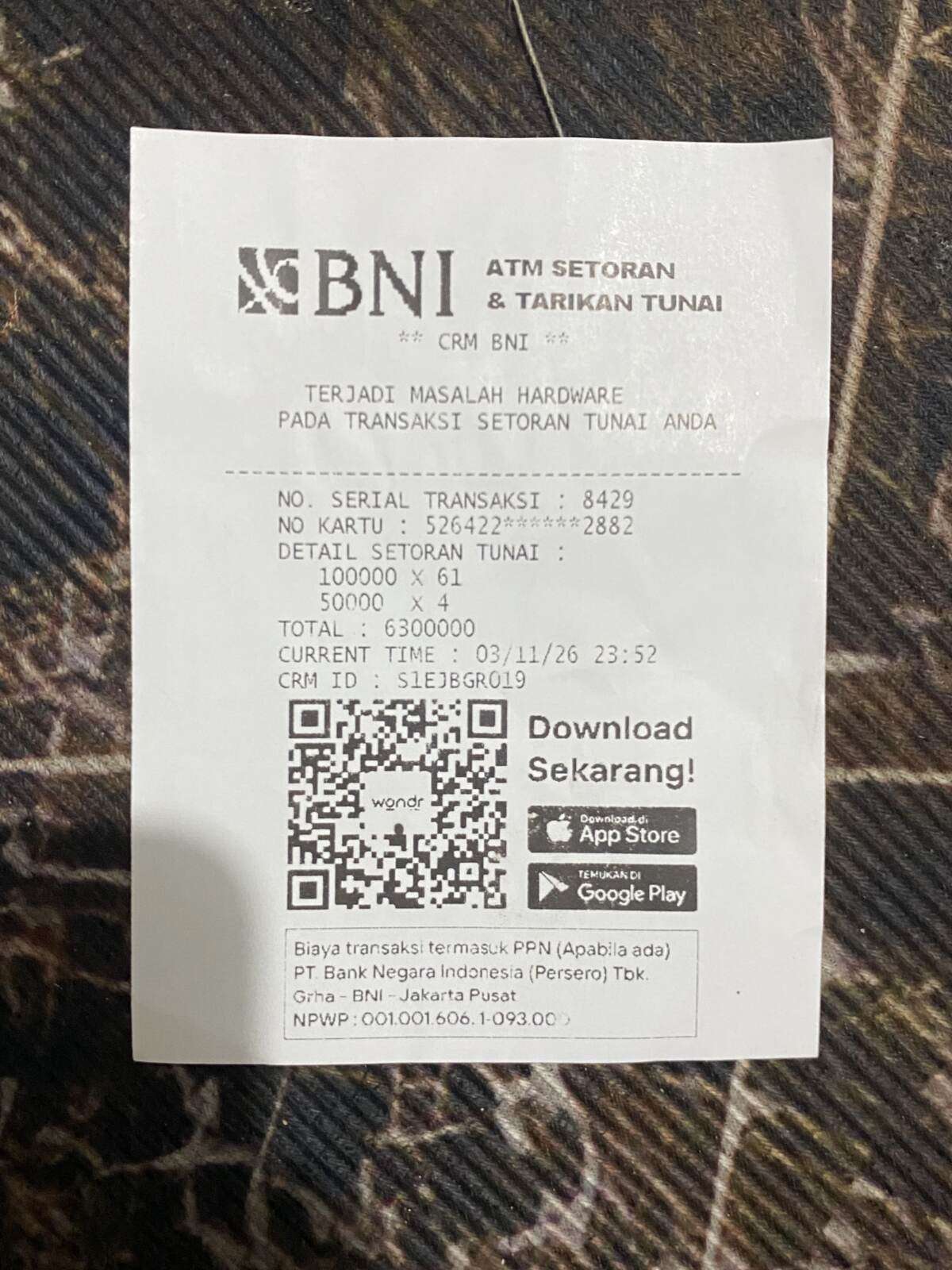 Setor Tunai Rp8,1 Juta di ATM BNI Bermasalah, Selisih Rp1,8 Juta dengan Setruk