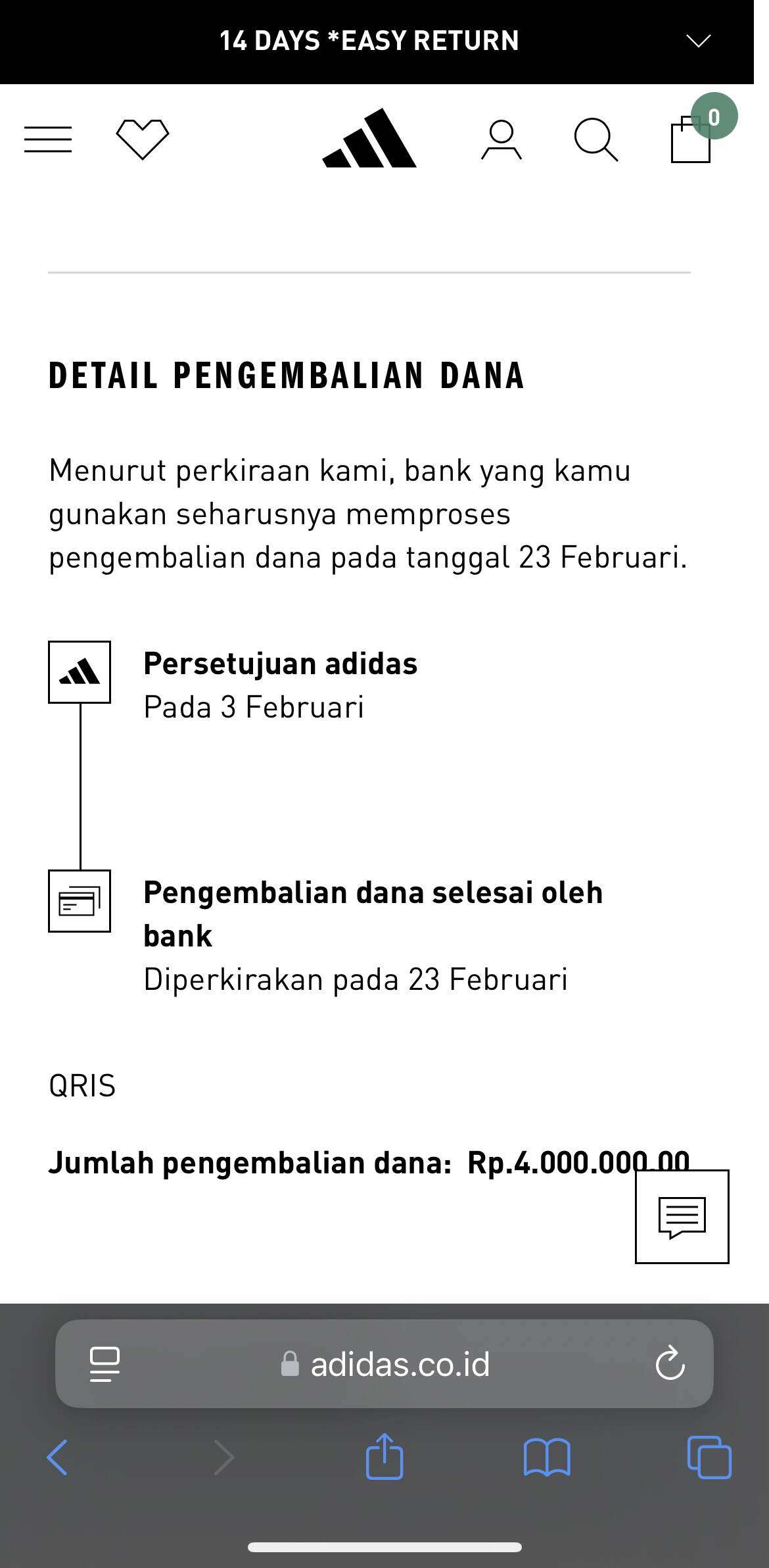 Adidas Indonesia Klaim Refund Sudah Cair, tapi Uang Tak Kunjung Masuk Rekening hingga 8 Hari Kemudian!