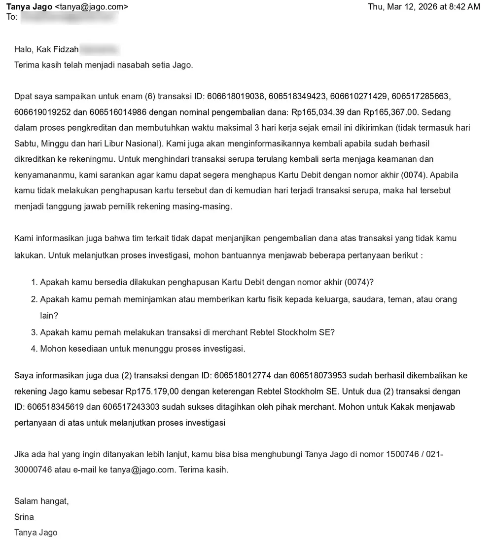 Akun Bank Jago Diblokir Setelah Ganti Kartu Debit karena Transaksi Tak Dikenal