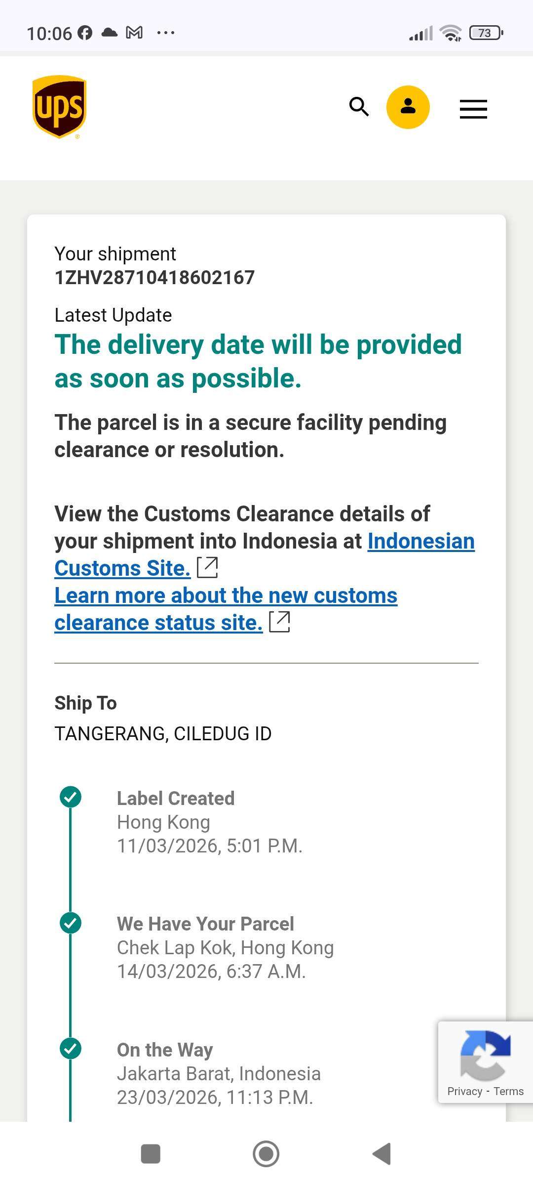 Paket Sudah 14 Hari Tidak Dikirim Kurir UPS (PT. CAS) Padahal Sudah Keluar Gudang Bea Cukai