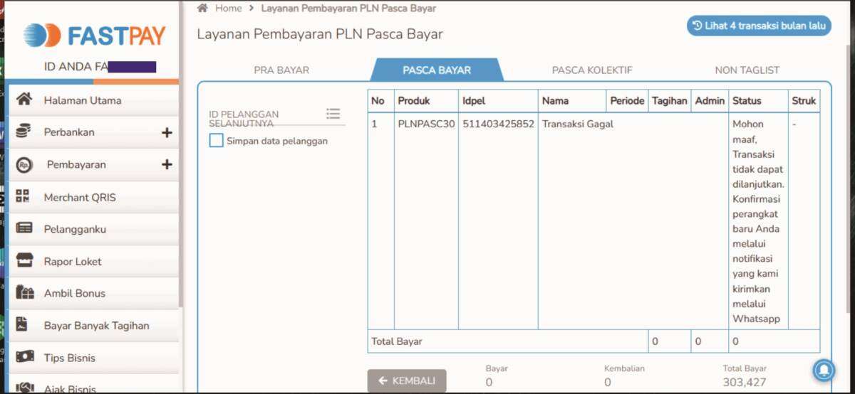 Website Fastpay Tidak Bisa Transaksi dan Cetak Setruk