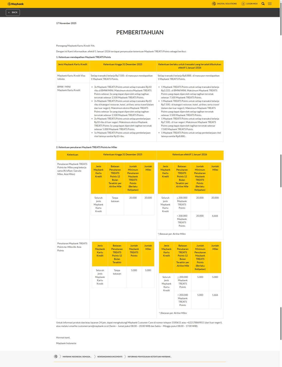 Modus Maybank untuk Menghanguskan TREATS Points Nasabah