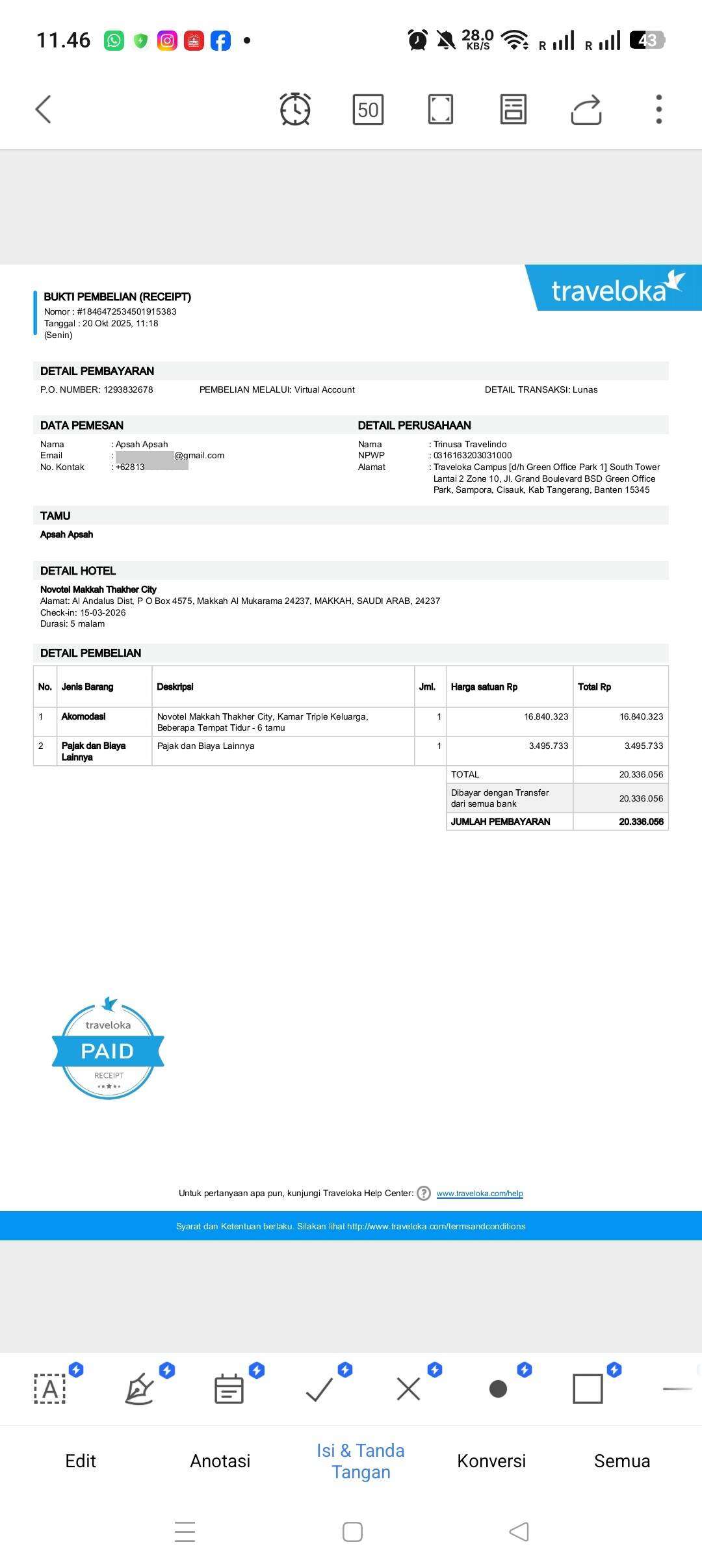 Surat Terbuka untuk CEO Traveloka: Pesanan Hotel Novotel Thakher Makkah Sudah Dibayar tapi Disuruh Bayar Ulang di Lokasi, Dana 23 Juta Masih Ditahan dan CS Hanya Memberi Chat Kosong!