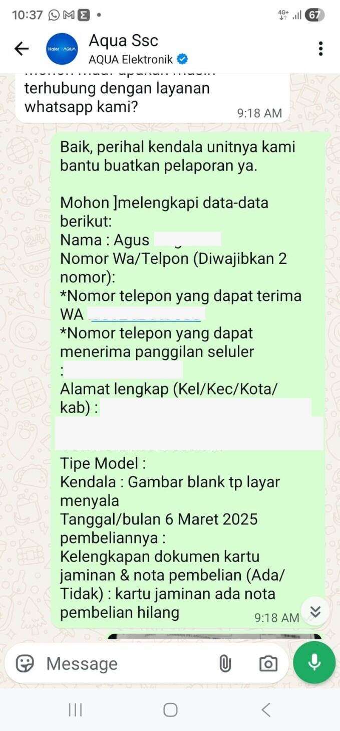 Garansi TV LED AQUA Tidak Jelas: Panel TV Rusak, Penggantian Unit ...
