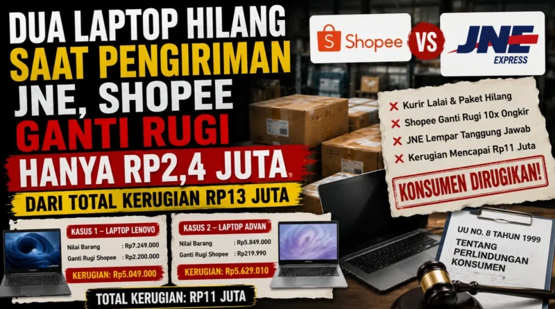 Dua Laptop Hilang Saat Pengiriman JNE, Shopee Ganti Rugi Hanya Rp2,4 Juta dari Total Kerugian Rp13 Juta