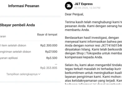 Barang Saya Dinyatakan Hilang oleh J&T, tapi TikTok Shop Tokopedia Belum Ganti Rugi Sejak 22 Mei 2026