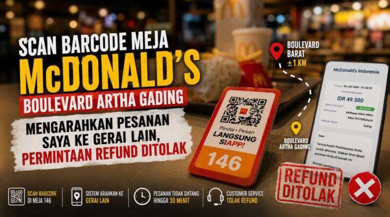 Scan Barcode Meja McDonald’s Boulevard Artha Gading Mengarahkan Pesanan Saya ke Gerai Lain, Permintaan Refund Ditolak