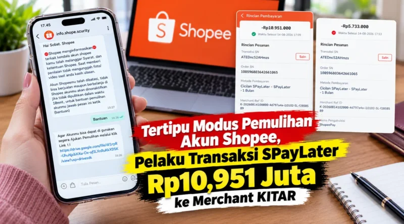 Tertipu Modus Pemulihan Akun Shopee, Pelaku Transaksi SPayLater Rp10,951 Juta ke Merchant KITAR