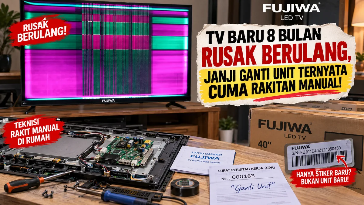 TV Fujiwa Baru 8 Bulan Rusak Berulang, Janji Ganti Unit Ternyata Cuma Rakitan Manual